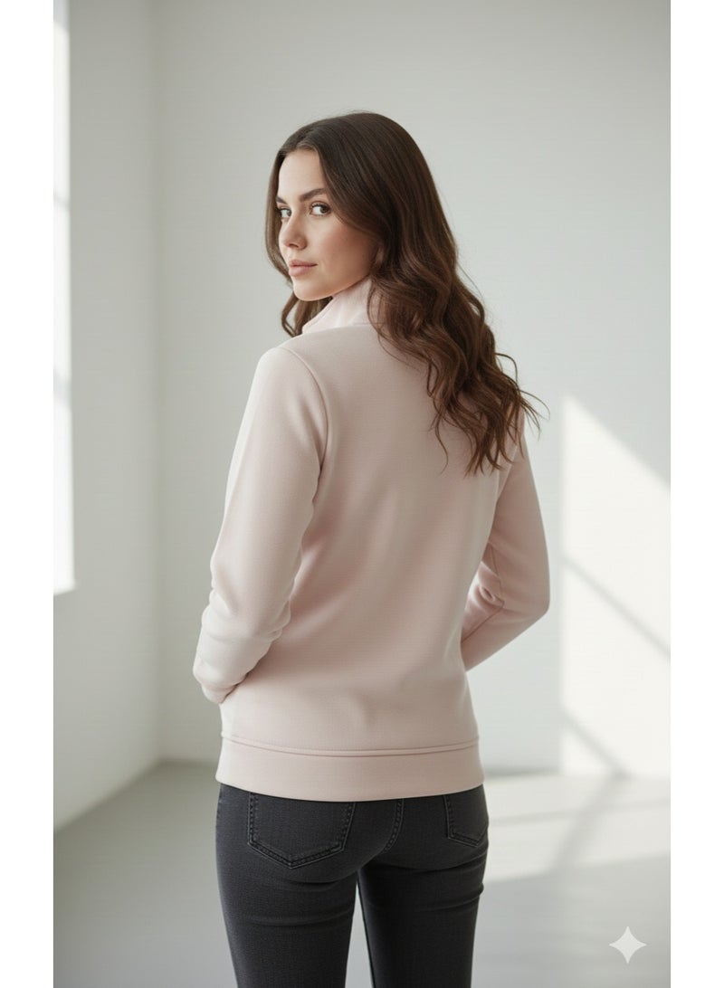 zecotex  Premium Milton Cotton Zip-Up Sweatshirt - Heavy Fleece Lining - Casual Winter Jacket - Baby Pink - Image 3